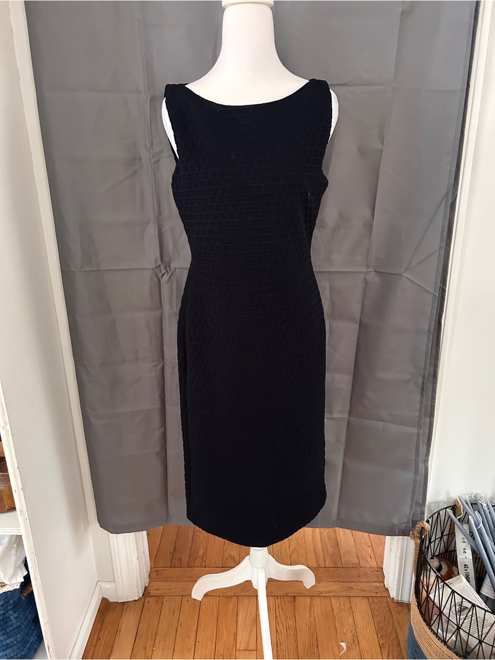 Emporio Armani Black Textured Sleeveless Sheath Dress
